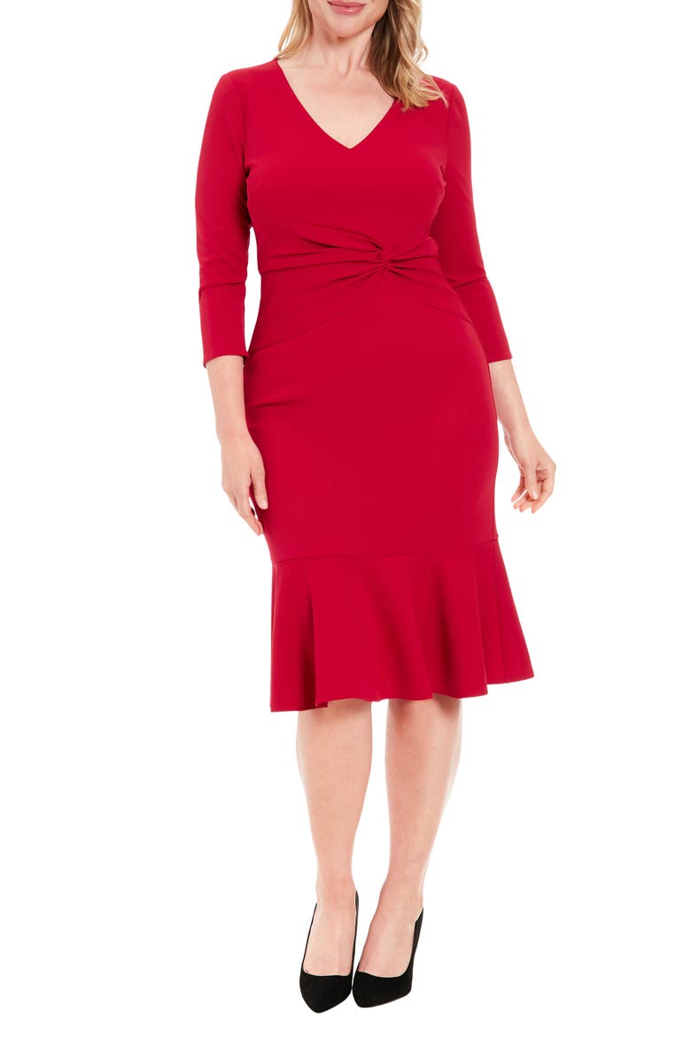 V-Neck Scuba Crepe Sheath Dress, Main, color, CHILI