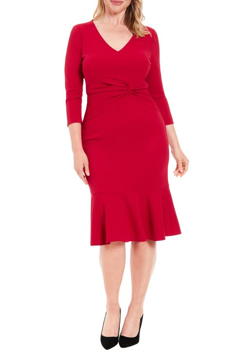 V-Neck Scuba Crepe Sheath Dress (Petite)