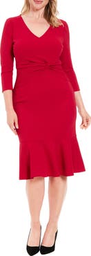 London Times V-Neck Scuba Crepe Sheath Dress