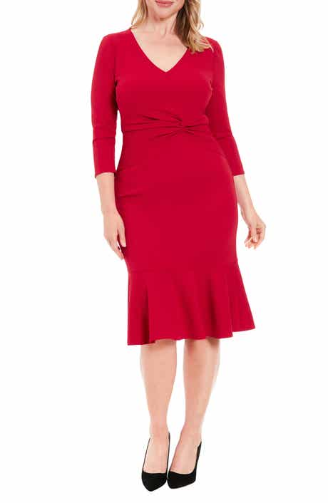 London Times V-Neck Scuba Crepe Sheath Dress