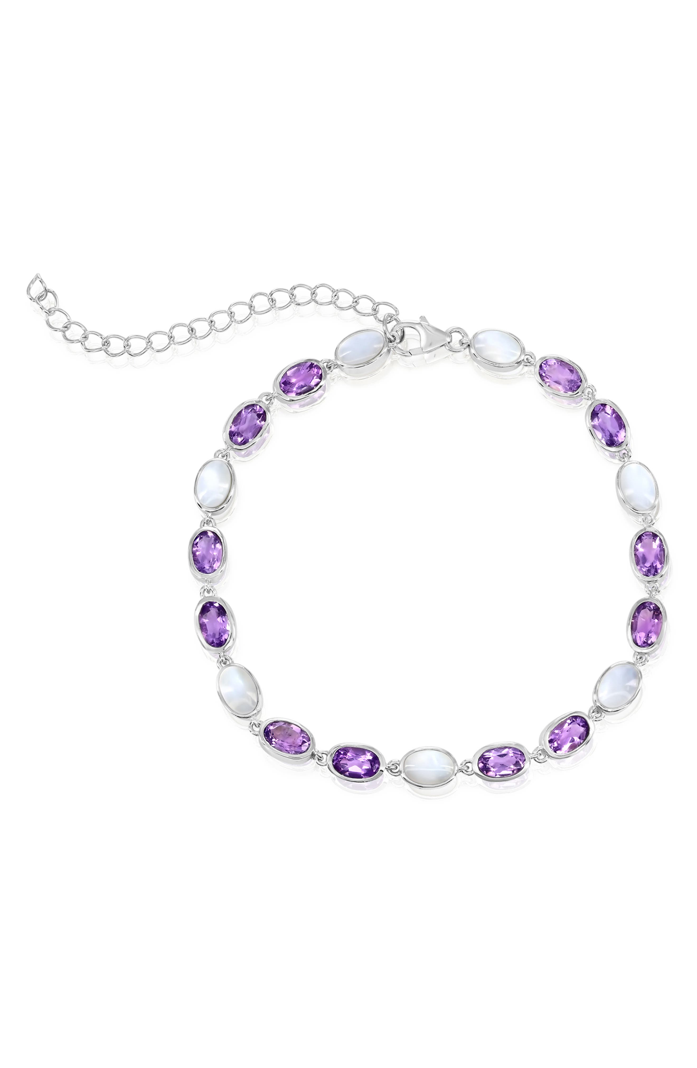 Sterling Silver Mother-of-Pearl & Amethyst Bracelet