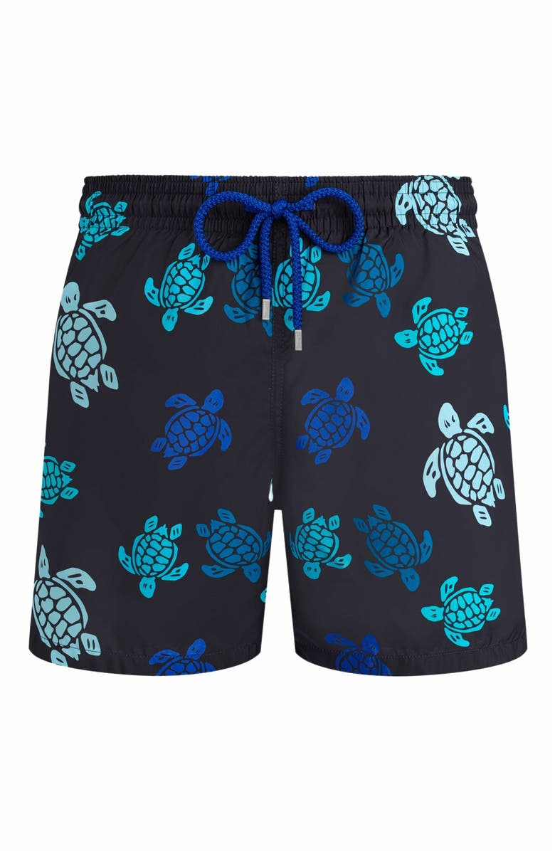 Vilebrequin Men's Multicolor Tortues Ultra-Light and Packable Swim Shorts, Alternate, color, Noir