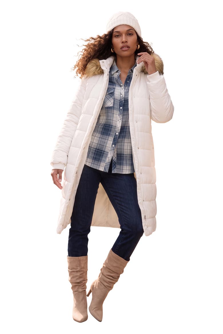Plus Size Knee Length Puffer Coat, Main, color, WHITE