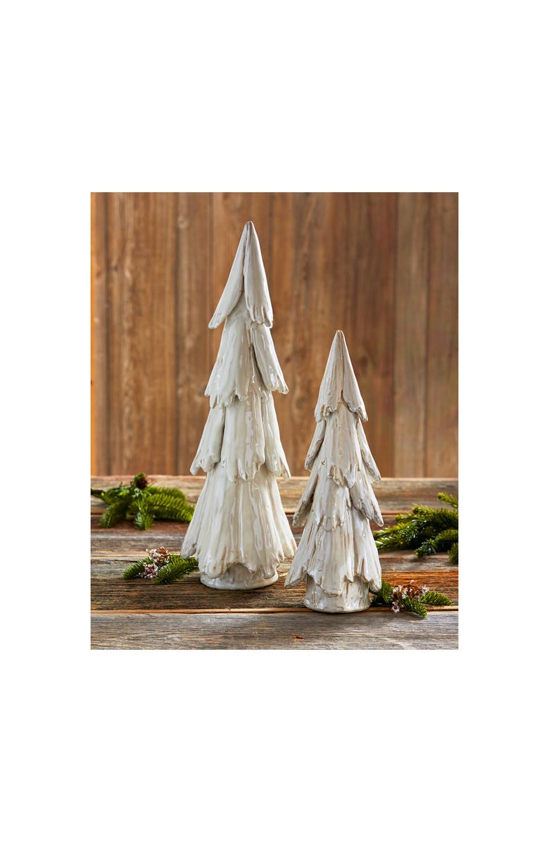 tag Tall Pine Snowy Ceramic Tree Decor Holiday Figurine, Alternate, color, White