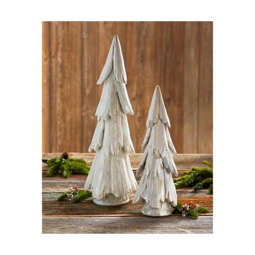Tag Tall Pine Snowy Ceramic Tree Decor Holiday Figurine In White