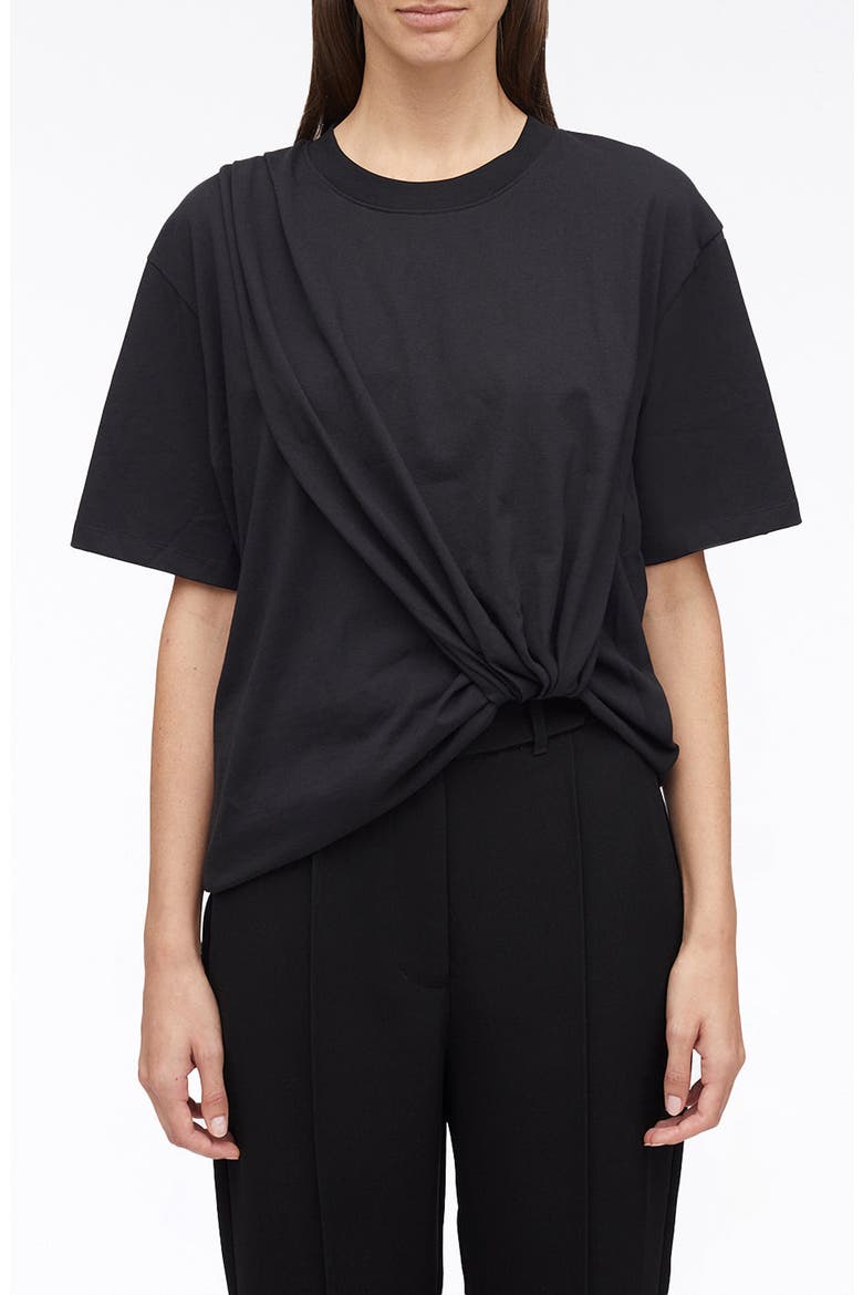 Draped Cotton Jersey T-Shirt, Main, color, BLACK