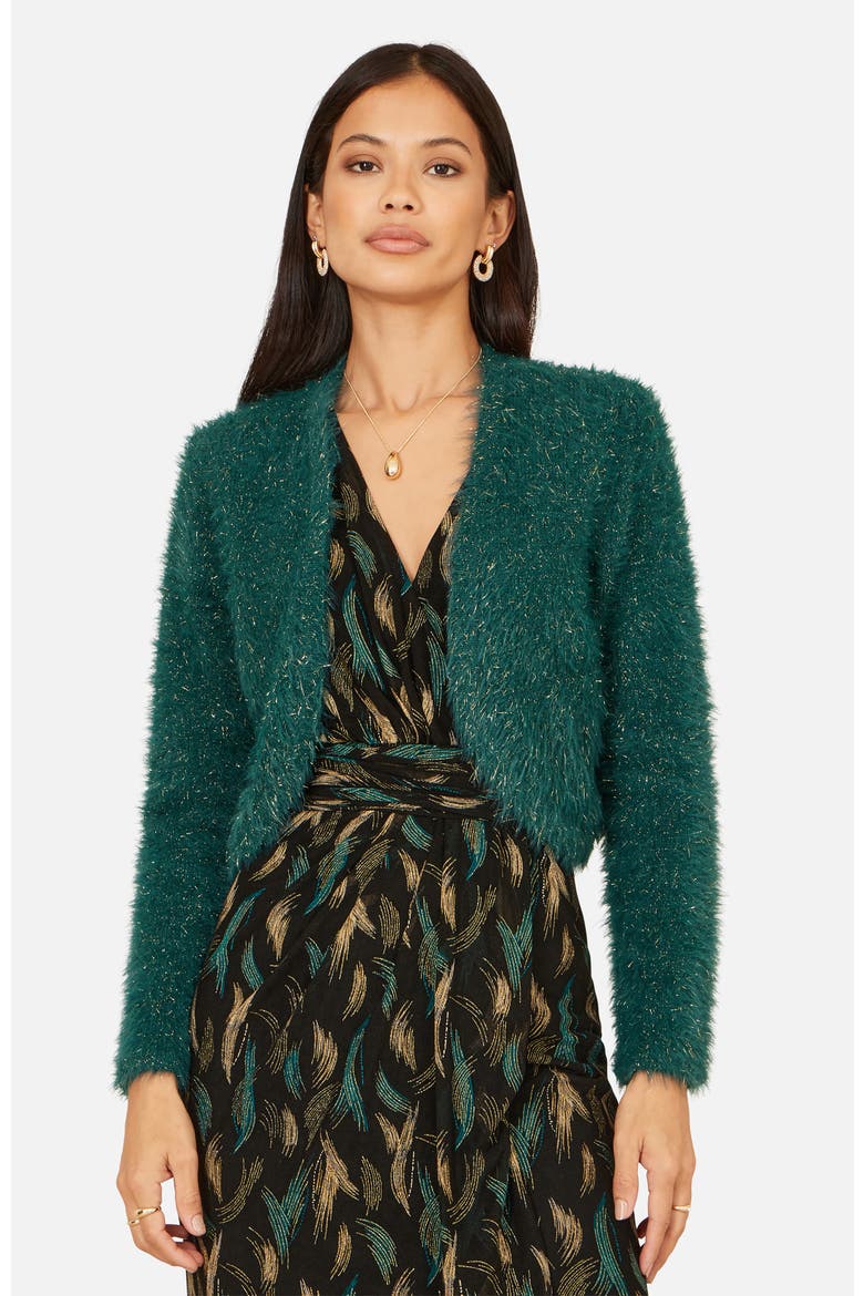 Metallic Fluffy Eyelash Bolero, Alternate, color, Green