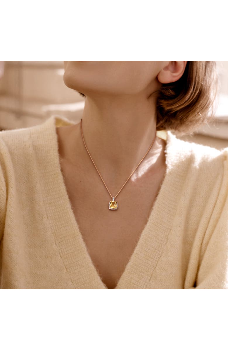Julianna B. Gemstone 
Diamond Cushion Halo Necklace 10K, Alternate, color, Citrine