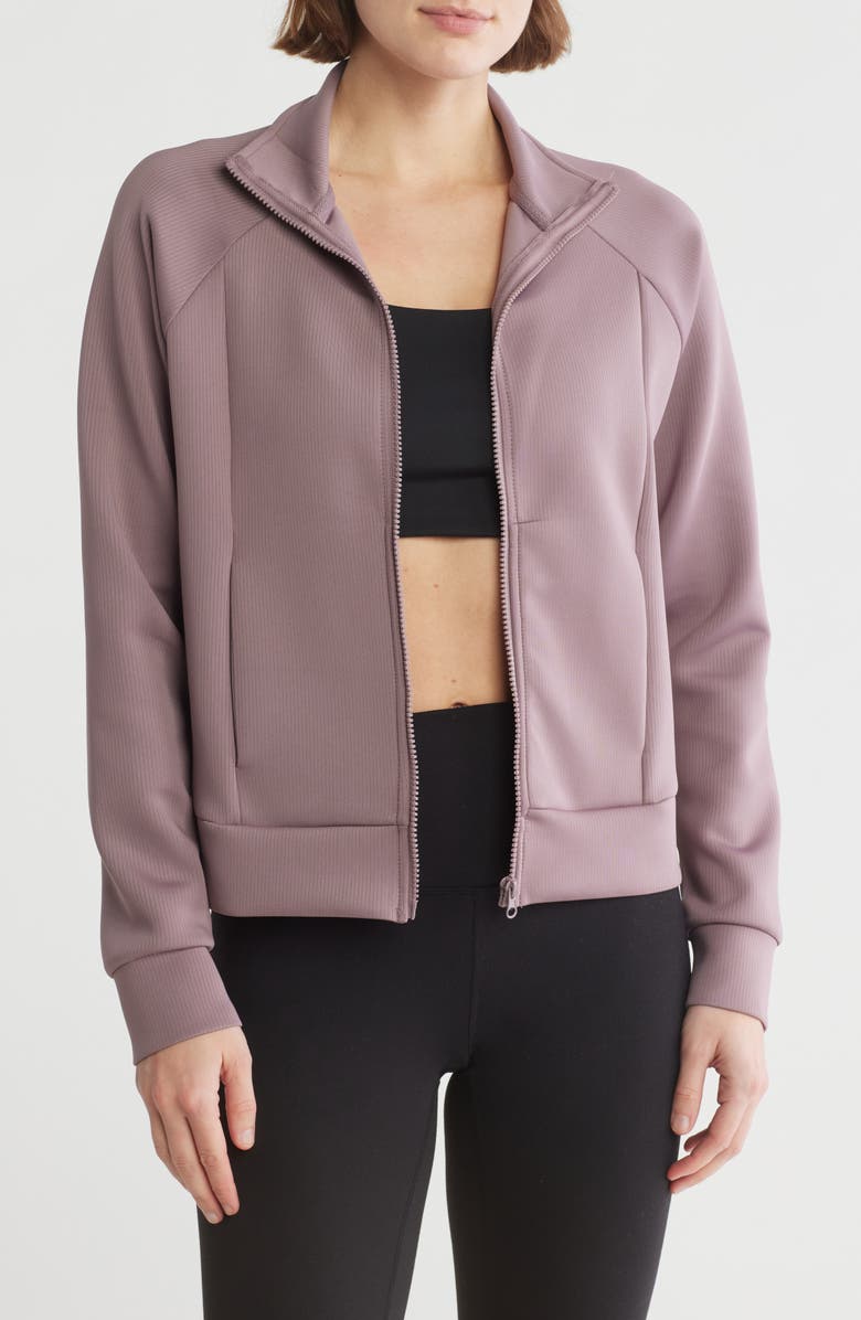 Jessica Simpson Soft Luxe Ribbed Full Zip Yoga Jacket, Main, color, 