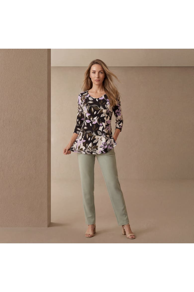Knit Crepe Sweetheart Neckline Peplum Top, Alternate, color, GREEN MULTI FERNS