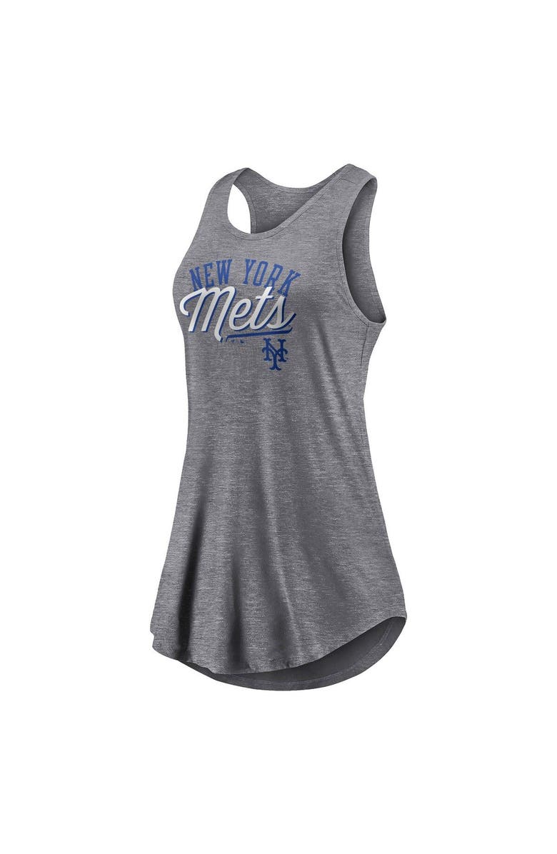 FANATICS Women's Fanatics Branded Heather Gray New York Mets Simplicity Swing Racerback Scoop Neck Tank Top, Alternate, color, Heather Gray