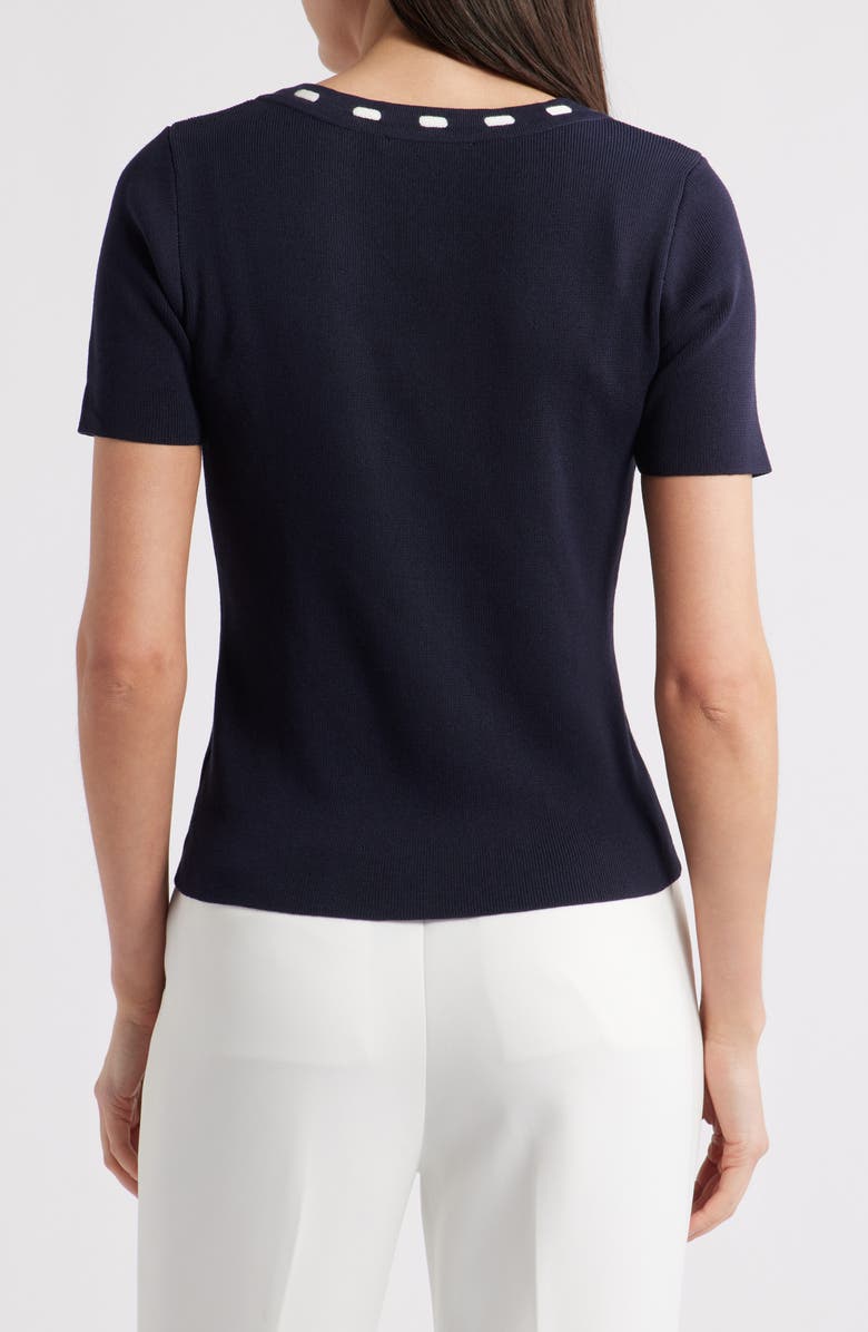 ZOE AND CLAIRE Tie Detail Short Sleeve Sweater, Alternate, color, Navy