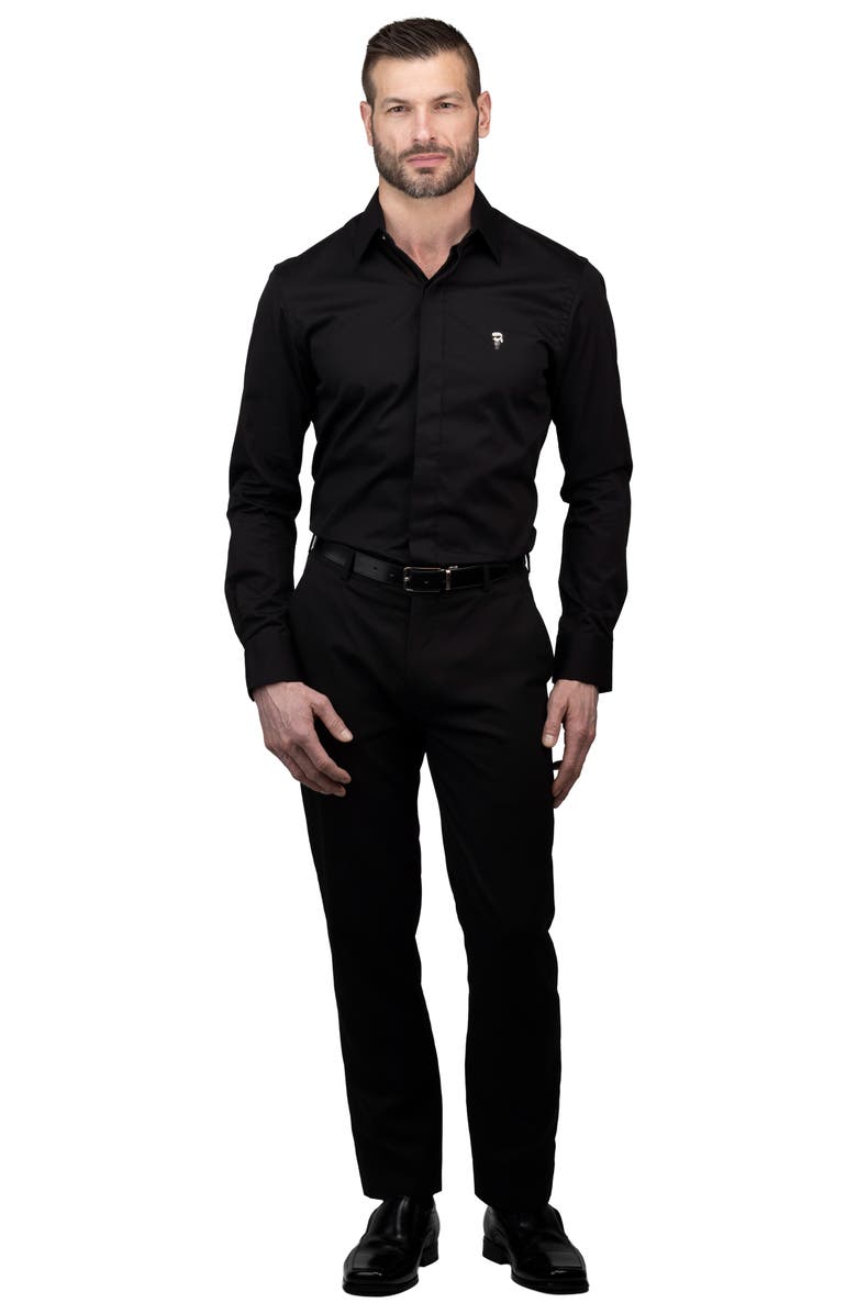 KARL LAGERFELD Trim Fit Solid Cotton Dress Shirt, Alternate, color, Black