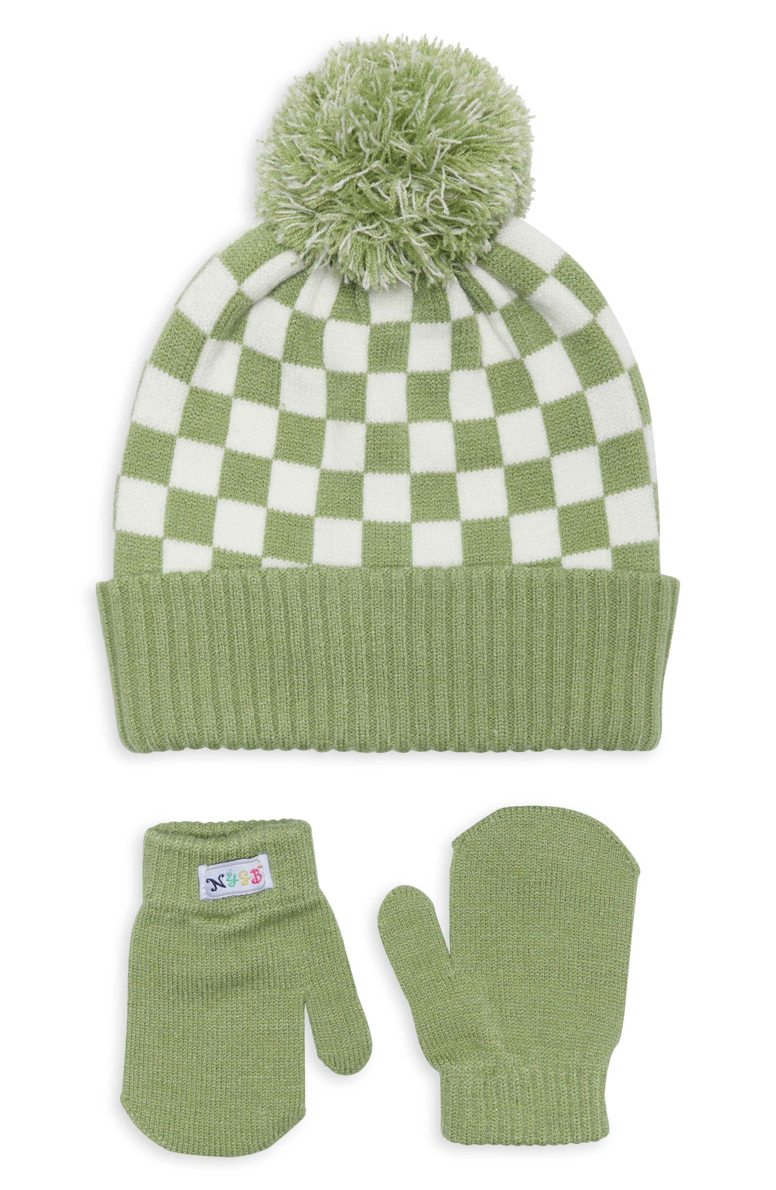 Check Hat & Mittens Set
