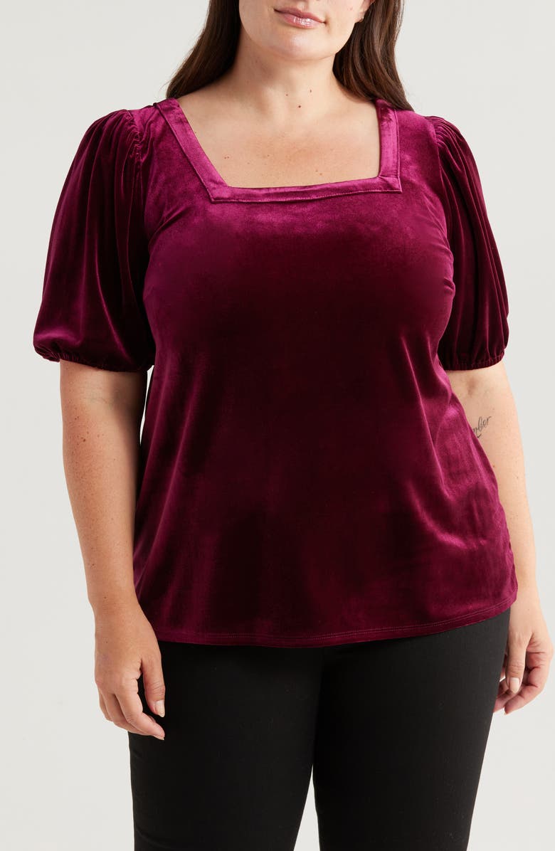 CeCe Square Neck Velvet Knit T-Shirt, Main, color, 