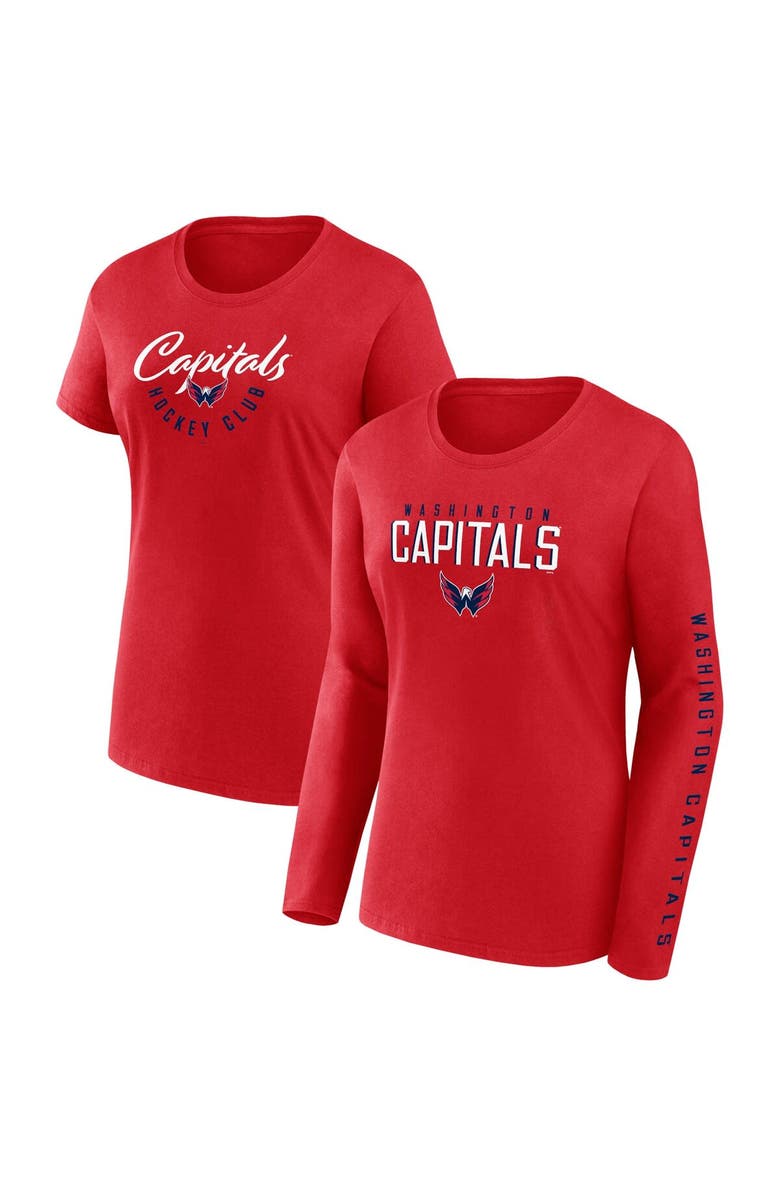 FANATICS Women's Fanatics Branded Red Washington Capitals Long and Short Sleeve Two-Pack T-Shirt Set, Main, color, Red