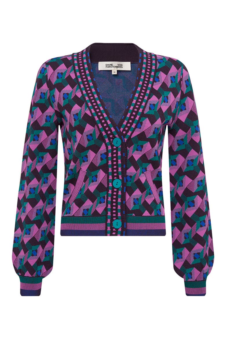 Bryant Geo Print Cardigan, Alternate, color, STAGE BOSS PINK