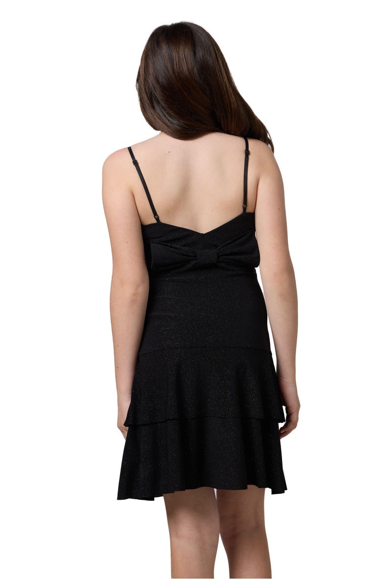 Un Deux Trois Glitter Bow Back Tiered Dress, Alternate, color, Black