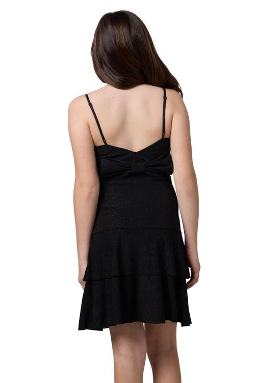 Un Deux Trois Glitter Bow Back Tiered Dress In Black