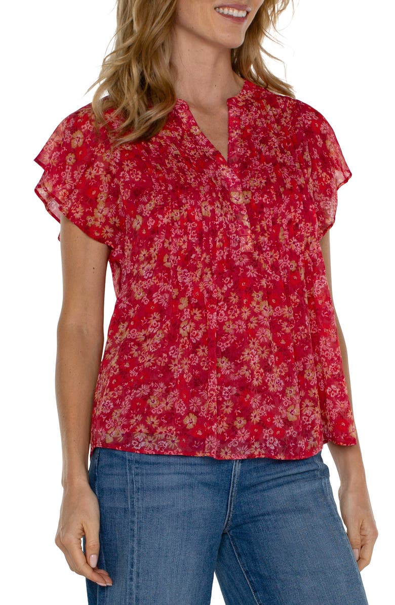 Layered Ruffled Sleeves Liverpool Los Angeles Floral Print Layered Ruffle Sleeve Top | Nordstrom