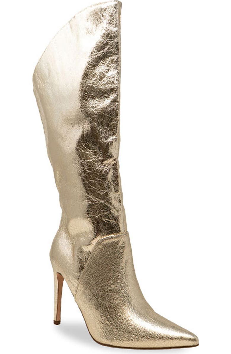 CHASE AND CHLOE Adonis Asymmetric Stiletto Boot, Main, color, Gold Metallic