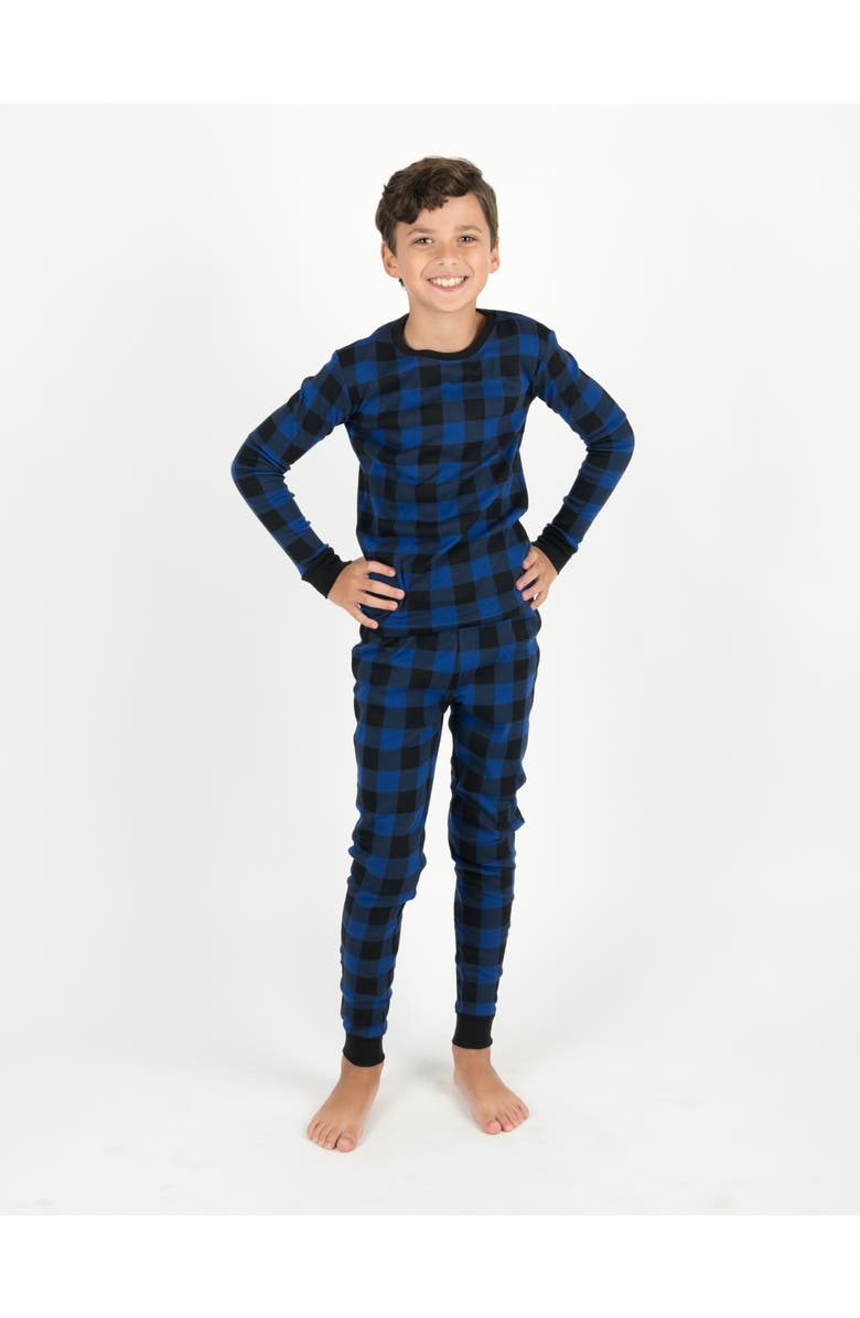 Leveret Kids Two-Piece Cotton Matching Family Holiday Pajamas, Christmas Plaid, Alternate, color, Plaid Black & Navy