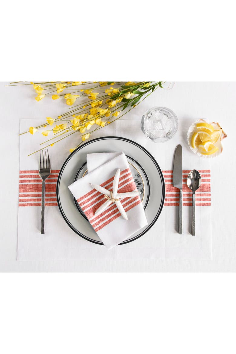 Linen Dinner Napkins Set of 4, 20 x 20" - Farmhouse, Alternate, color, Red and White