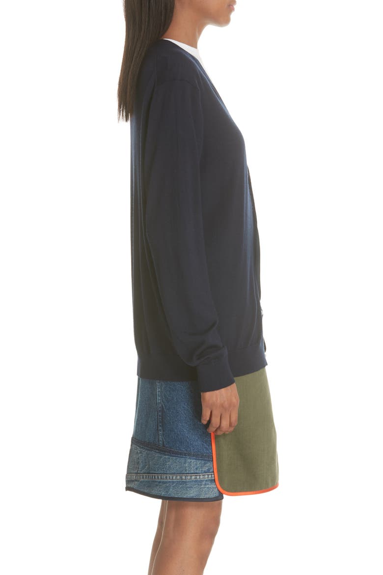Ribbon Detail Wool Cardigan, Alternate, color, NAVY