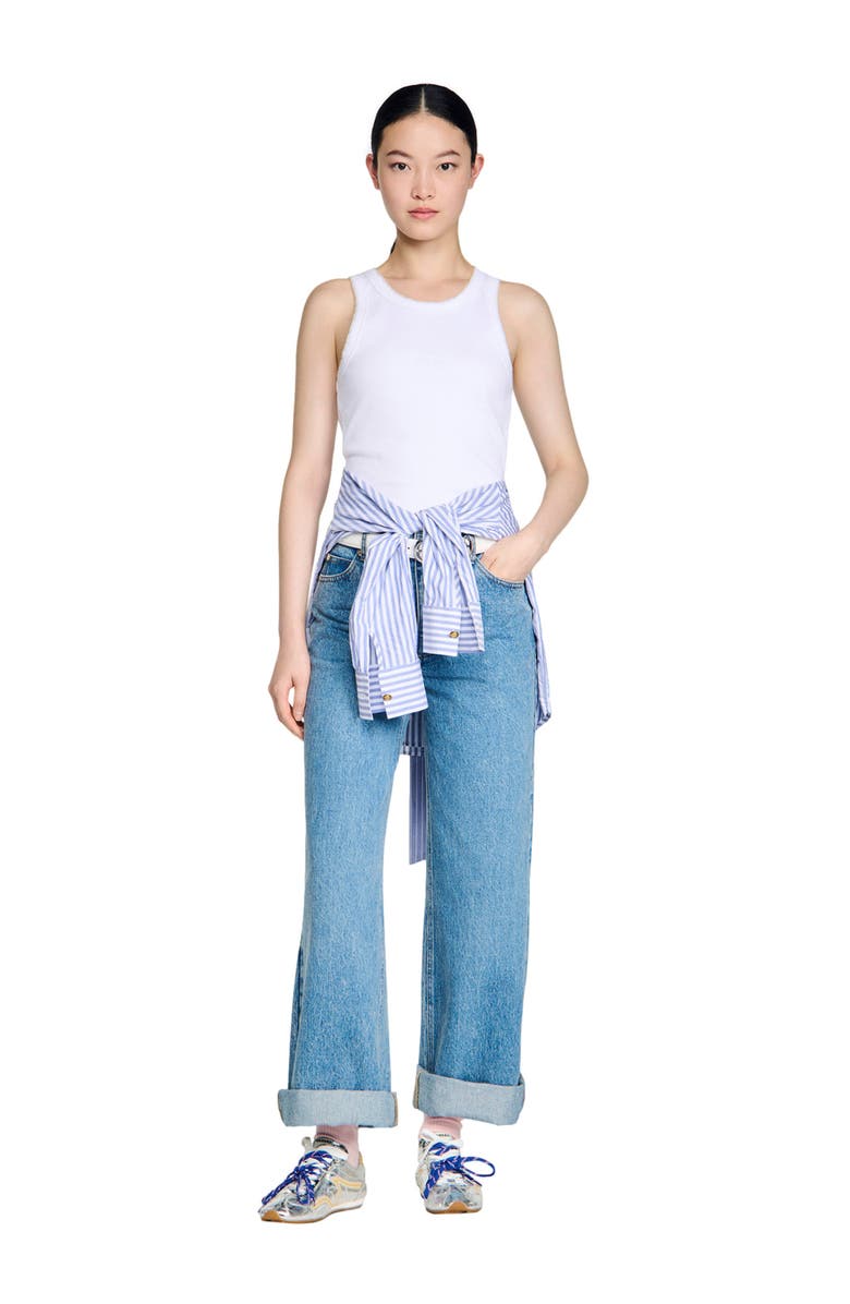 SANDRO Beaded ribbed vest top, Alternate, color, White