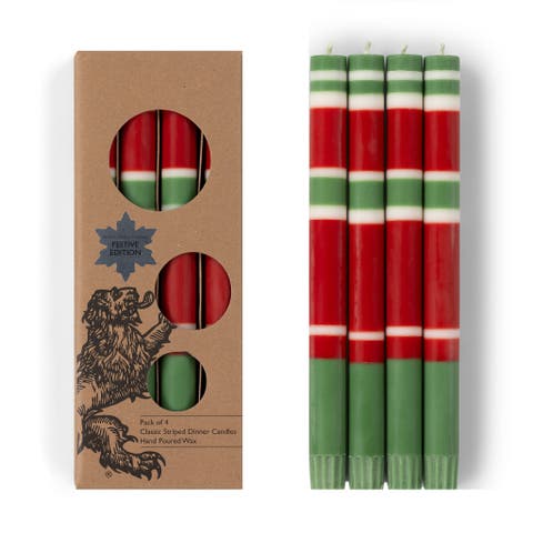Striped Dinner Candles Holiday Set - Set of 4