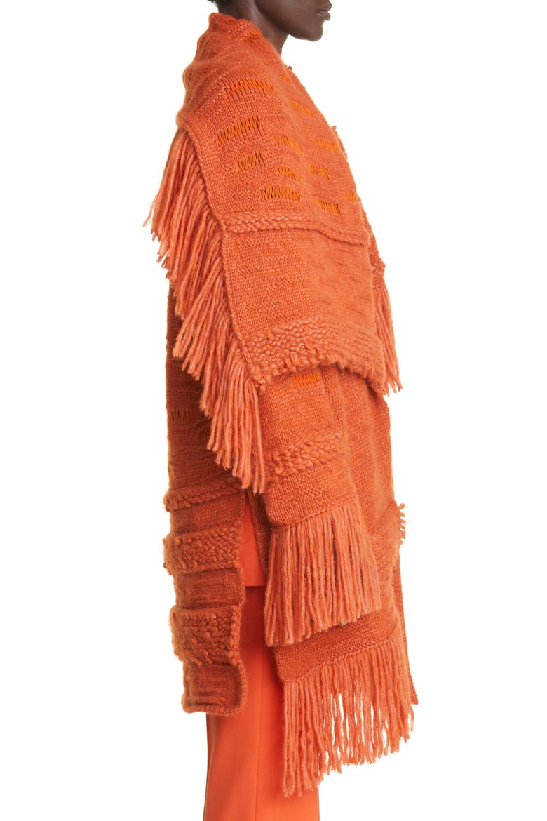 Fringe Trim Alpaca & Wool Blend Coat, Alternate, color, 7510 TANGERINE