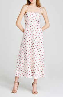 WAYF Josefina Strawberry Print Linen Blend Dress