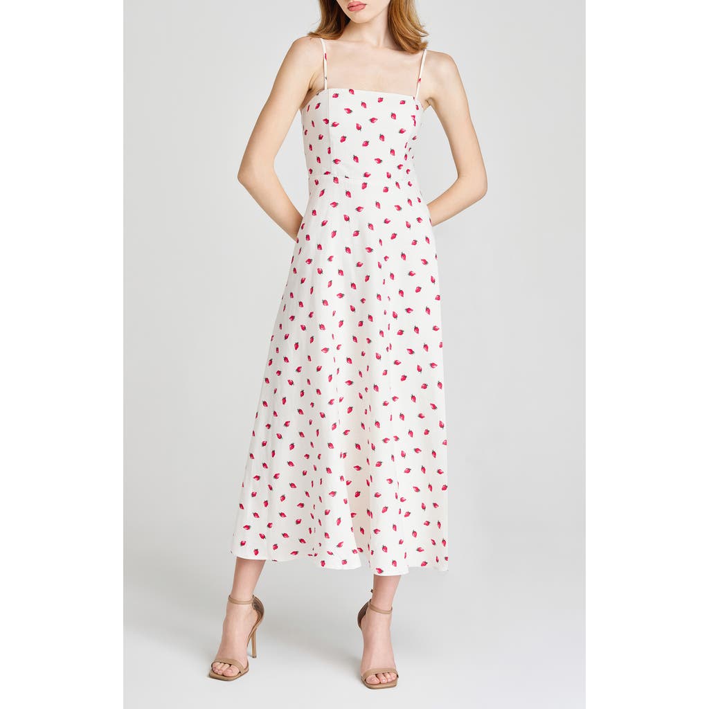 Wayf Josefina Strawberry Print Linen Blend Dress In Ivory Strawberry