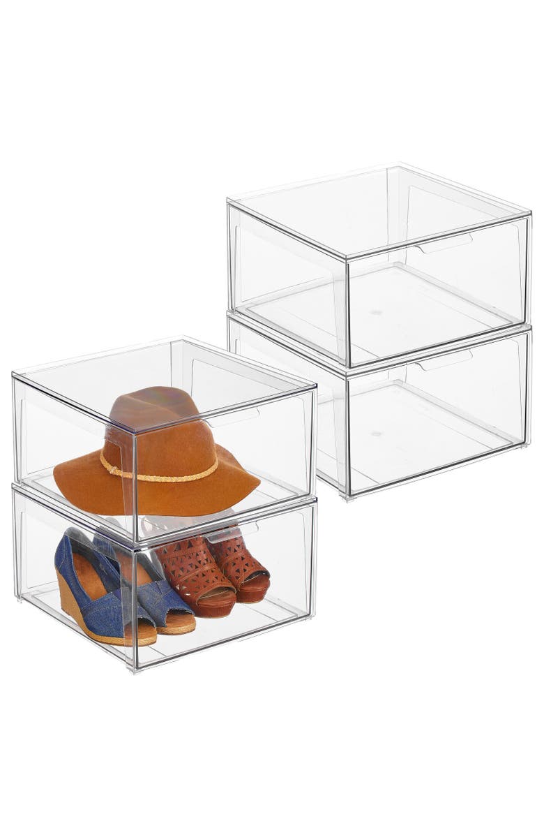 mDesign Plastic Stacking Closet Storage Organizer Bin with Drawer, 14 x 14 x 8 - 4 Pack, Alternate, color, 