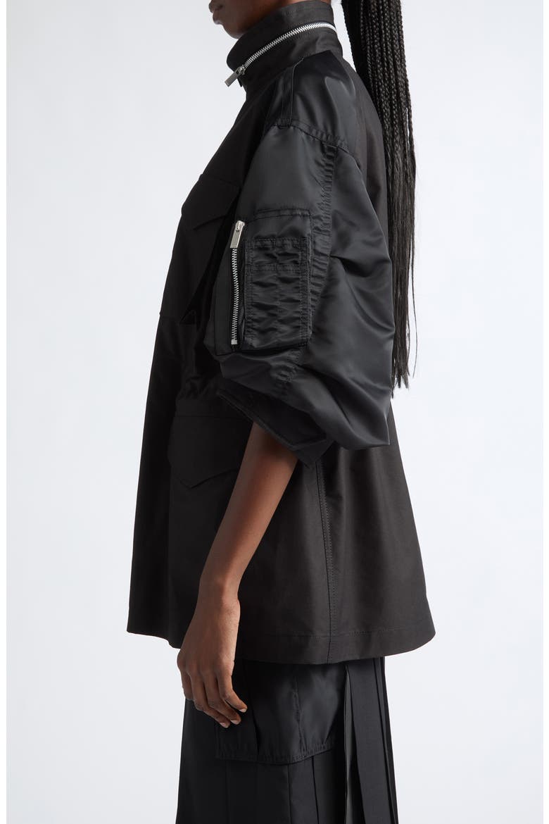 Mixed Media Short Sleeve Jacket, Alternate, color, BLACK