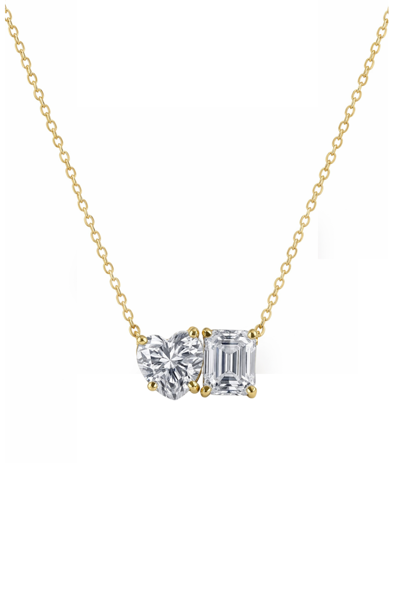 2 ct. t.w. Toi et Moi Moissanite Necklace (Heart & Emerald-Cut, Color D, FL Clarity) in Gold Vermeil, Alternate, color, Gold