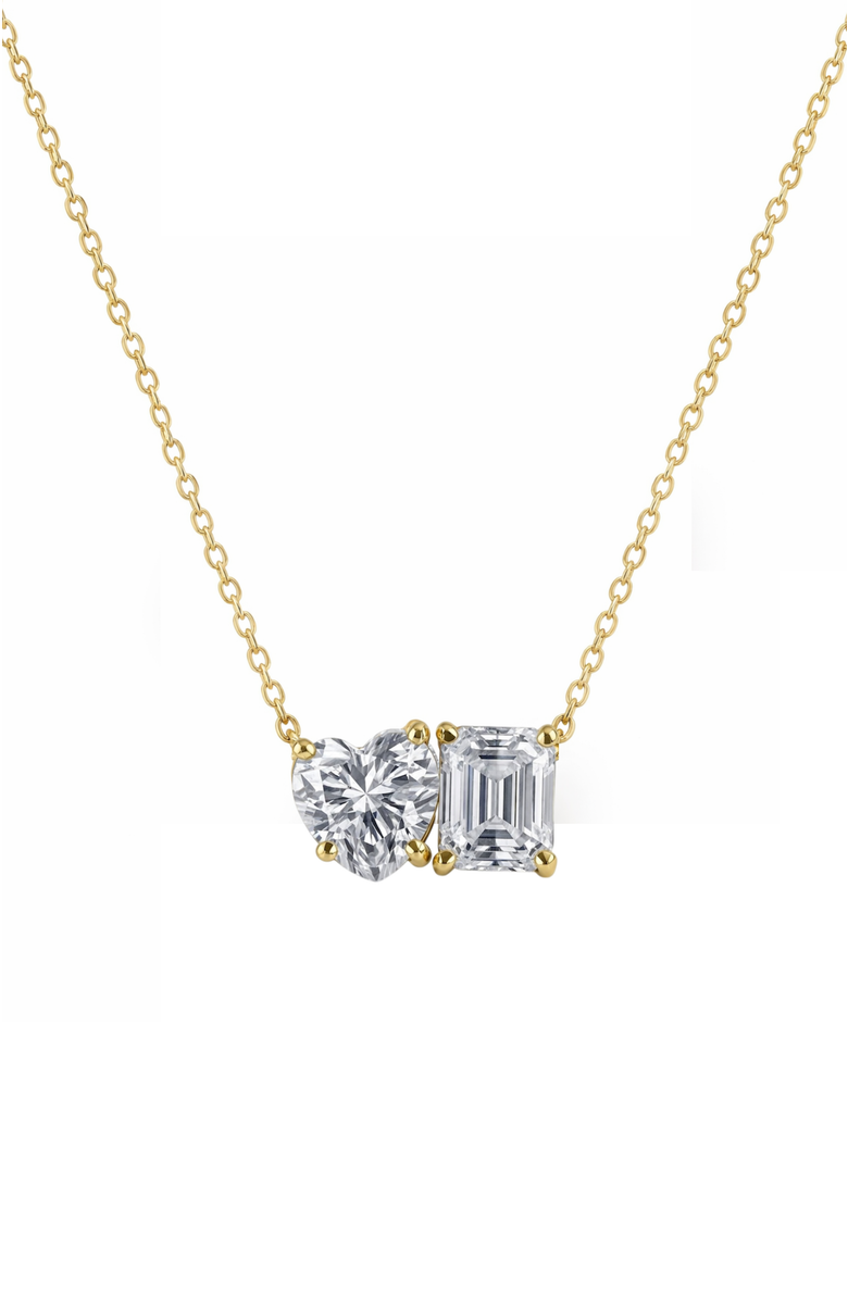 DLORIA 2 ct. t.w. Toi et Moi Moissanite Necklace (Heart & Emerald-Cut, Color D, FL Clarity) in Gold Vermeil, Alternate, color, Gold