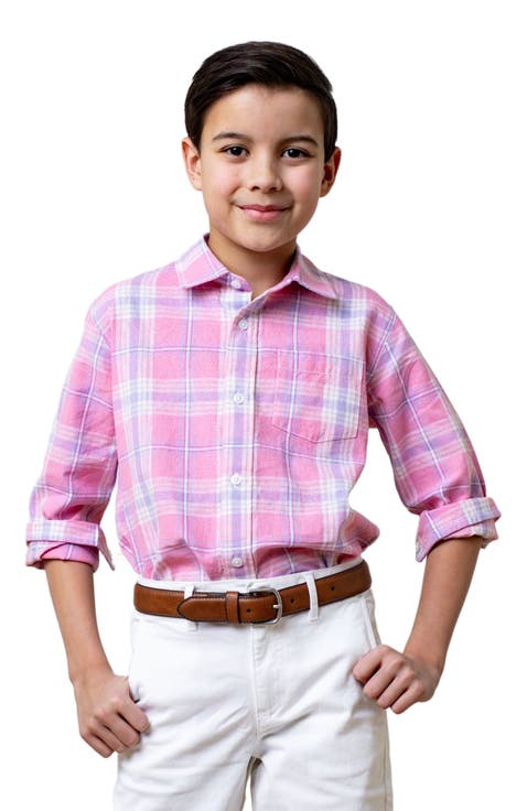 Boys' Long Sleeve Linen Button Down Shirt, Kids