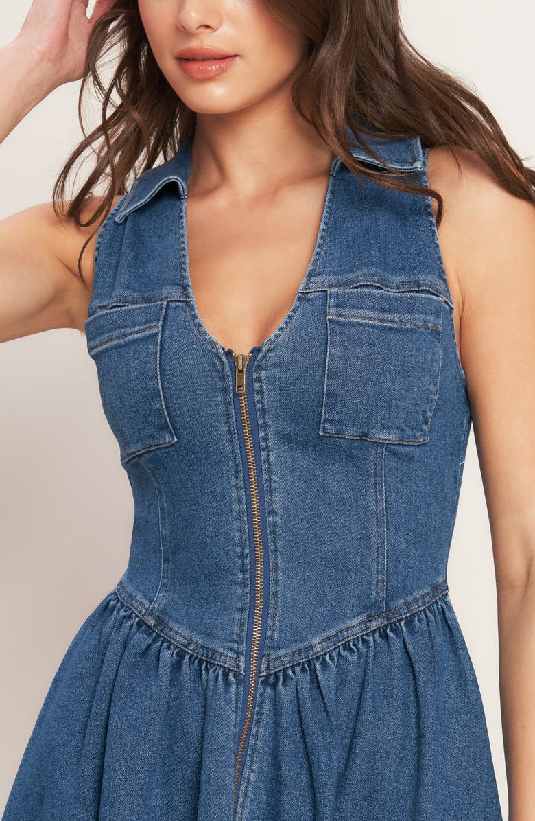 FLYING TOMATO Sleeveless Denim Midi Dress, Alternate, color, Medium Indigo