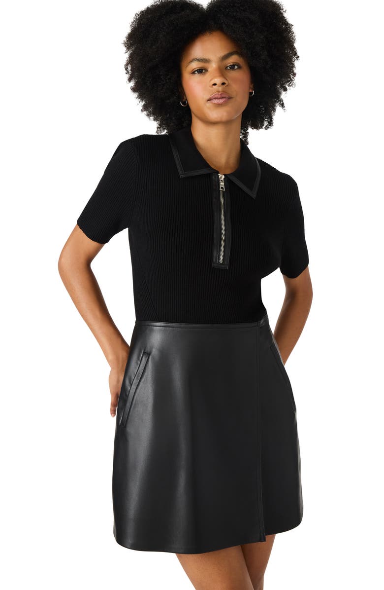 Steve Madden Tila Mixed Media Faux Leather Dress, Alternate, color, 