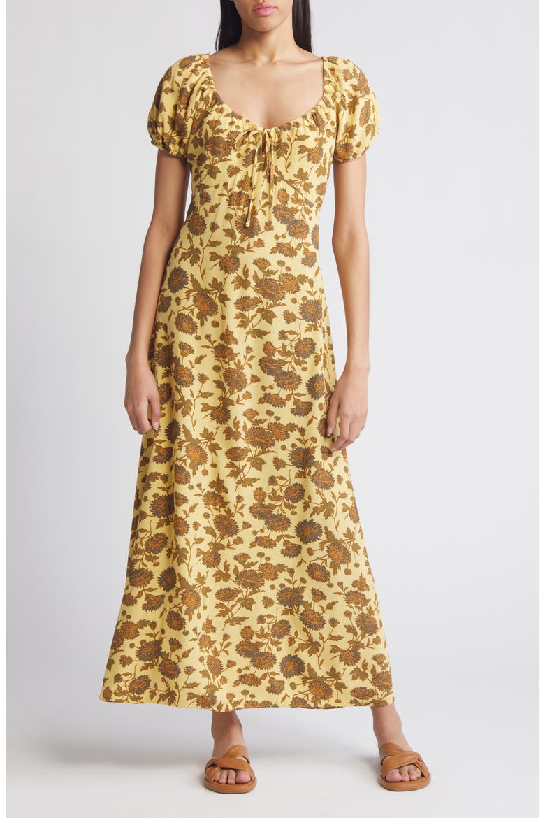 Floral Tie Front Maxi Dress, Main, color, YELLOW- OLIVE BOUTIQUE FLORAL