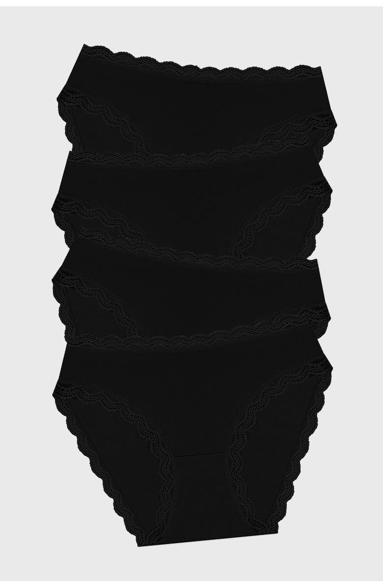 Stripe & Stare Mid Rise Knicker Four Pack, Main, color, Black