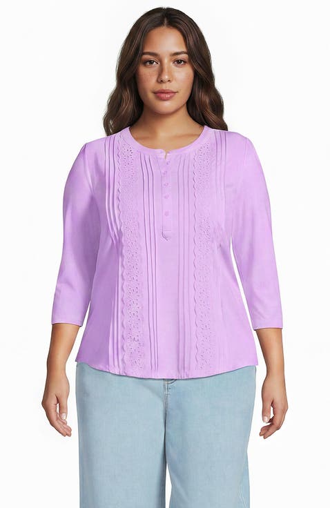 3/4 Sleeve Lightweight Jersey Embellished Top