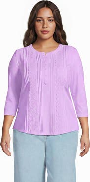 Lands' End Plus Size 3/4 Sleeve Lightweight Jersey Embellished Top