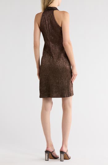 Sleeveless Metallic Ribbed Trapeze Dress