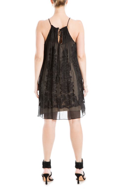 Max Studio Halter Jacquard Short Dress In Black/beige Lining