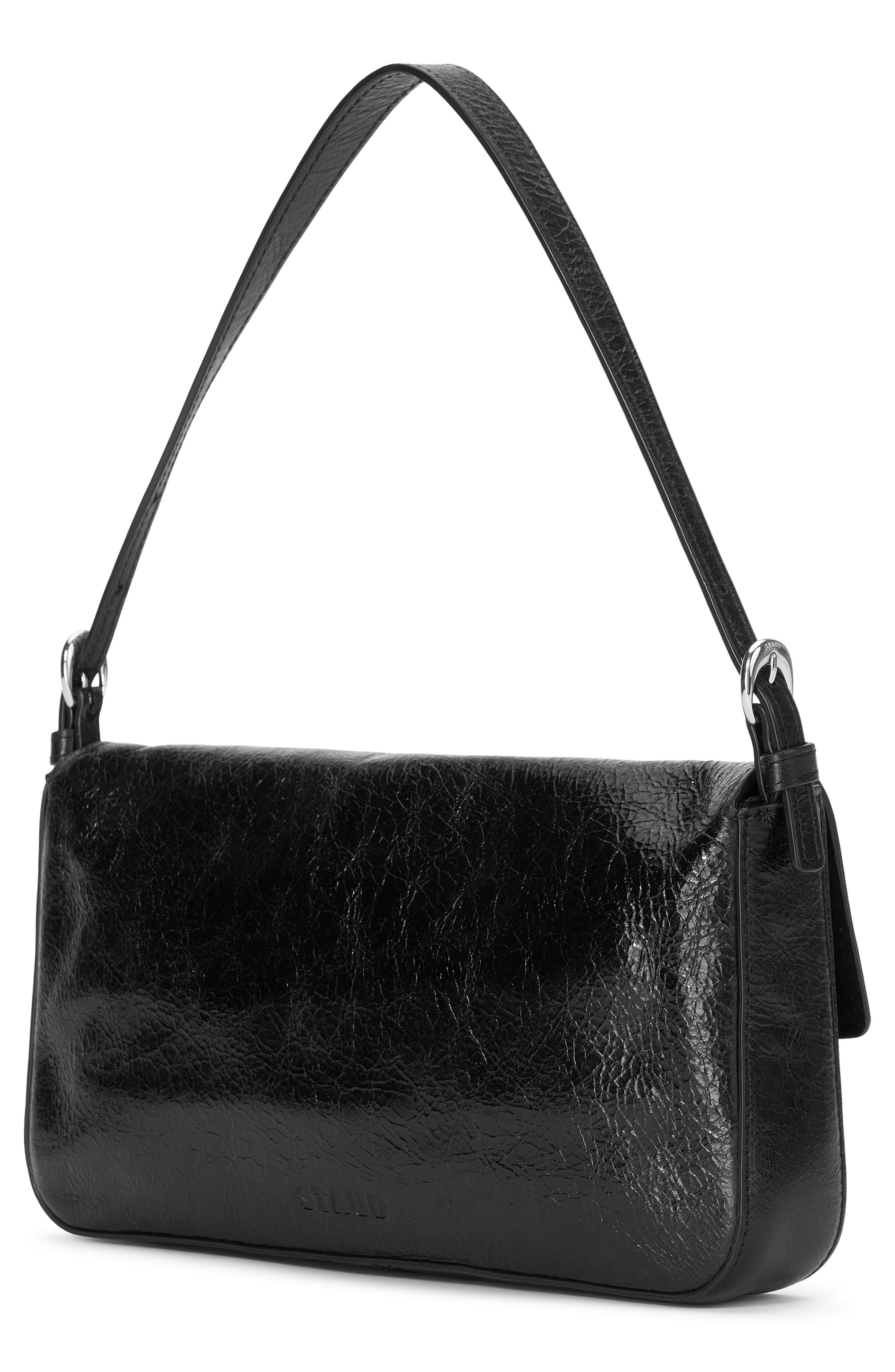 STAUD Harlow Leather Shoulder Bag, Alternate, color, Black