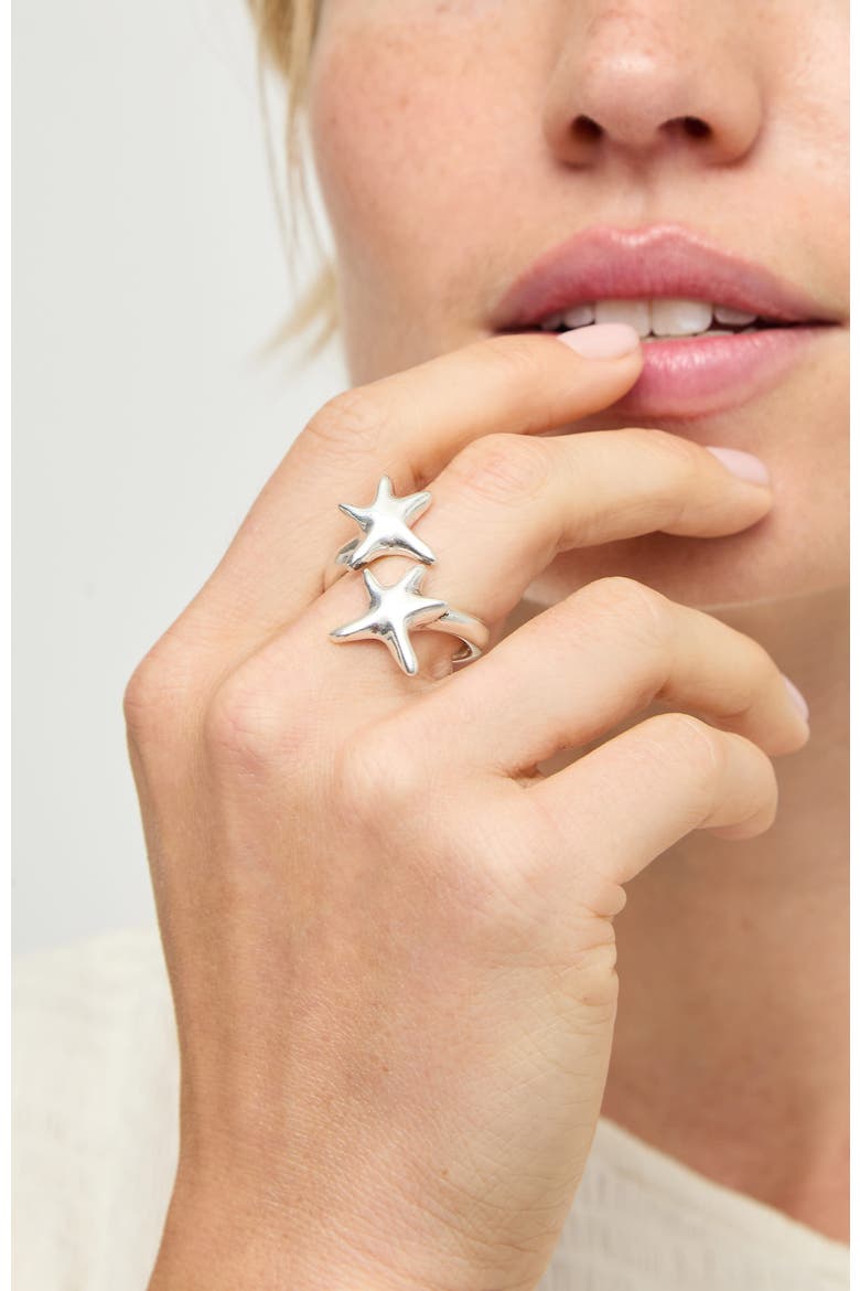 Silver-Tone Double Star ring, Alternate, color, Silver