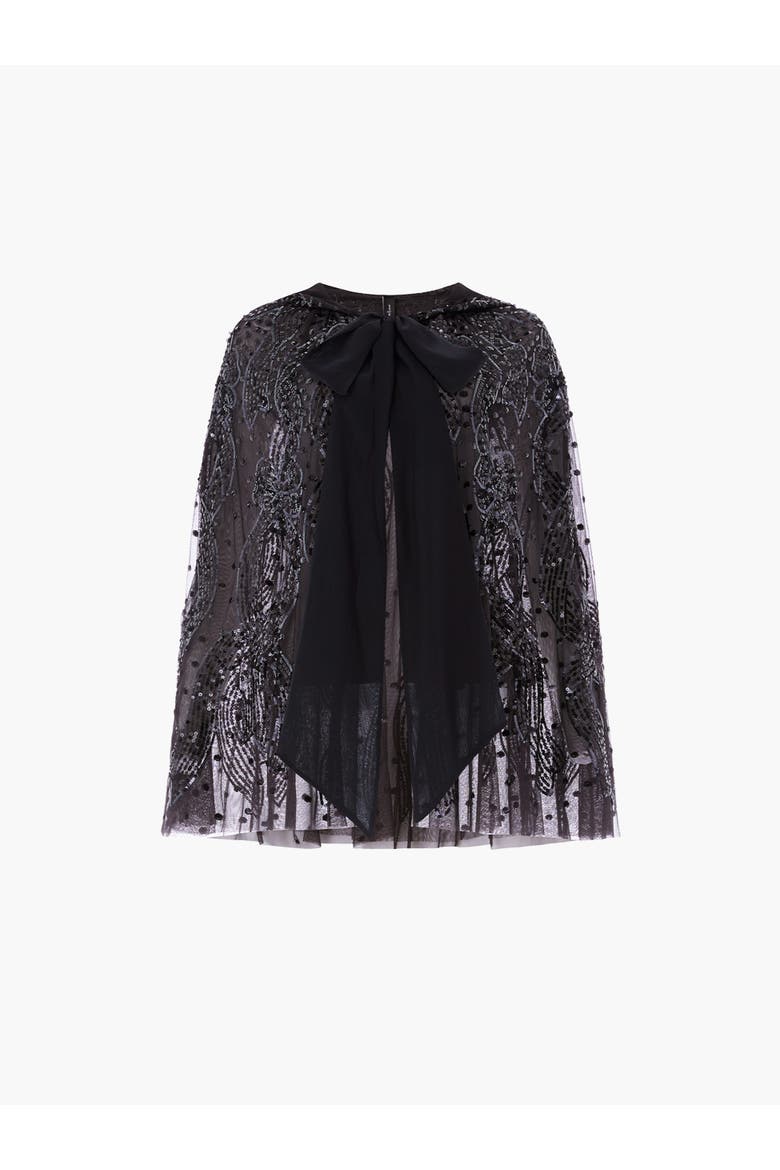 Sequin Ribbon Hooded Cape, Alternate, color, Graphite