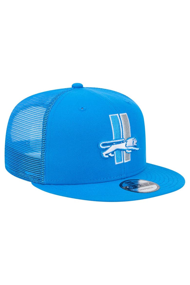Men's New Era Blue Detroit Lions Throwback Main Trucker 9FIFTY Snapback Hat, Alternate, color, Blue